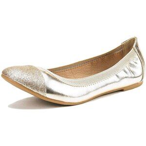 Dream Pairs Women Flex-gold Faux Leather Flexible Stretch Ballerina Flats Shoes